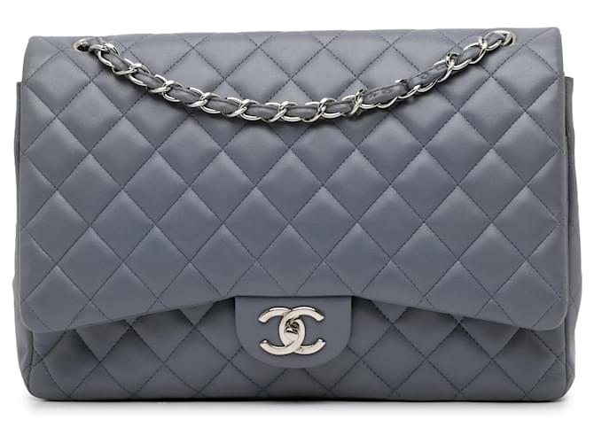 Light Blue Chanel Maxi Classic Lambskin Double Flap Shoulder Bag Leather  ref.1392140