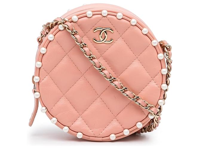 Rosafarbene Umhängetasche „Round As Earth“ von Chanel mit Perlen Pink Leder  ref.1392167