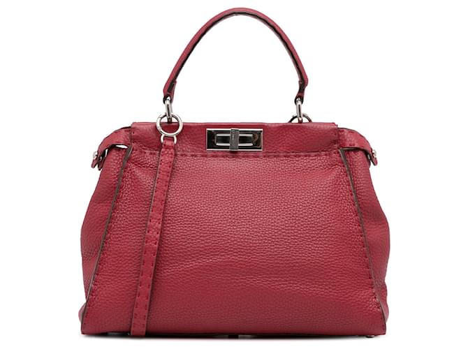 Sac à main Fendi Medium Peekaboo Selleria rouge Cuir  ref.1392172