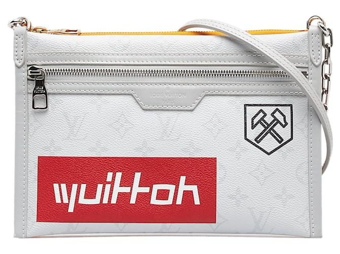 White Louis Vuitton Monogram Double Flat Messenger Crossbody Bag Leather  ref.1392175