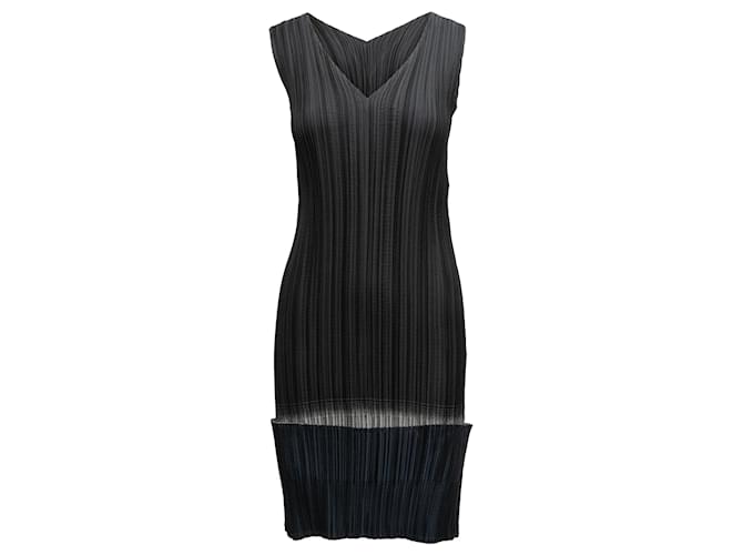 Black & Grey Issey Miyake Plisse Sleeveless Dress Size 3 Synthetic  ref.1392181