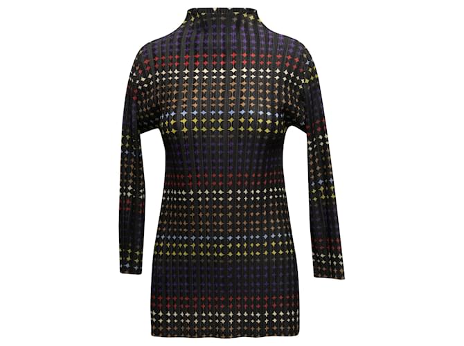 Autre Marque Plis noirs et multicolores s’il vous plaît Issey Miyake Circle Print & Rayé Plisse Top Taille US S/M Synthétique  ref.1392182