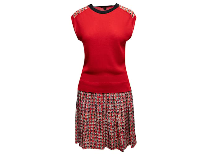 Rotes und mehrfarbiges ärmelloses Kleid aus Wolle und Seide von Louis Vuitton, Größe US M  ref.1392190