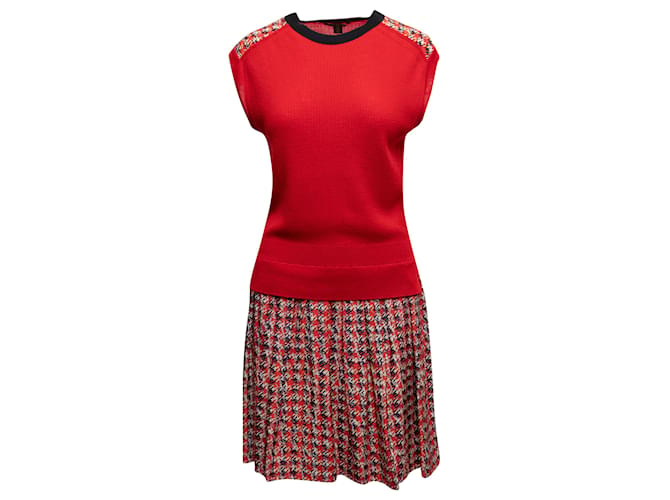 Robe sans manches en laine et soie Louis Vuitton rouge et multicolore Taille US M  ref.1392190