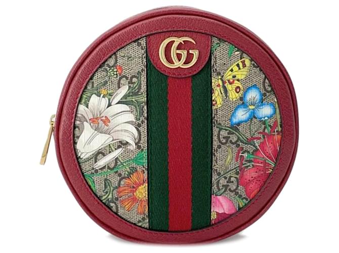 Red Gucci GG Supreme Flora Ophidia Backpack Leather  ref.1392191