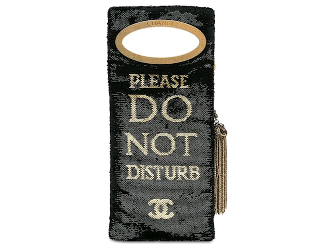 Schwarze Chanel „Do Not Disturb“-Minaudiere-Clutch mit Pailletten  ref.1392197