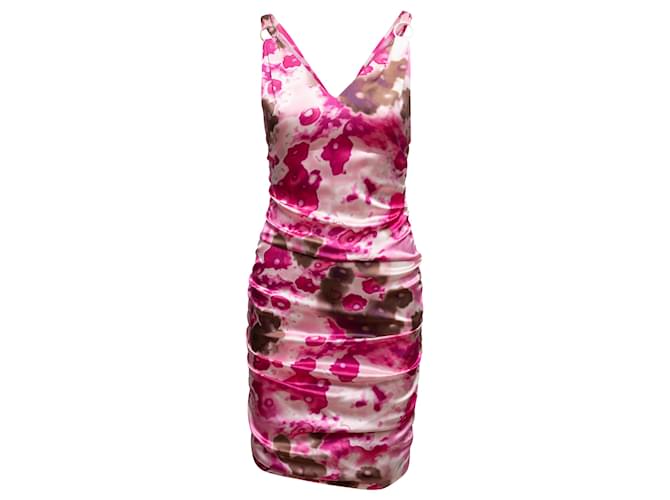 Ärmelloses Kleid mit abstraktem Blumendruck von Versace in Rosa und Mehrfarbig, Größe IT 44 Pink Synthetisch  ref.1392206