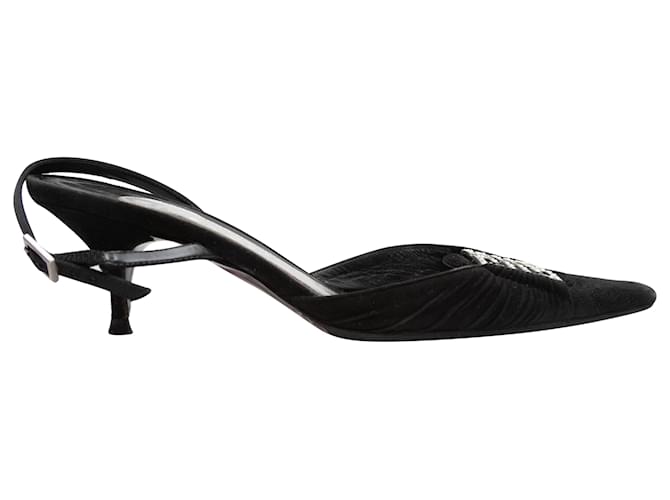 Schwarze Givenchy-Slingback-Pumps aus Samt mit Kristallverzierung und spitzer Spitze, Größe 37 Leinwand  ref.1392214