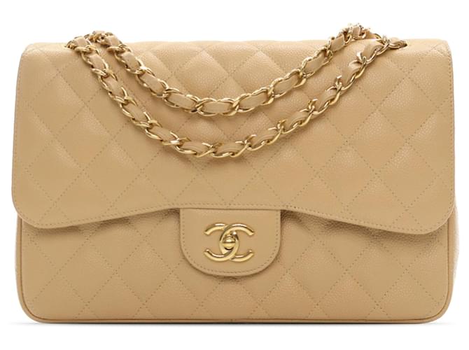 Tan Chanel Jumbo Classic Caviar Double Flap Shoulder Bag Camel Leather  ref.1392220