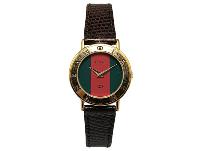 Montre Web 3000L plaquée or à quartz Gucci dorée Cuir  ref.1392228