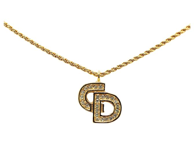 Collier à pendentif strass logo Dior doré  ref.1392230