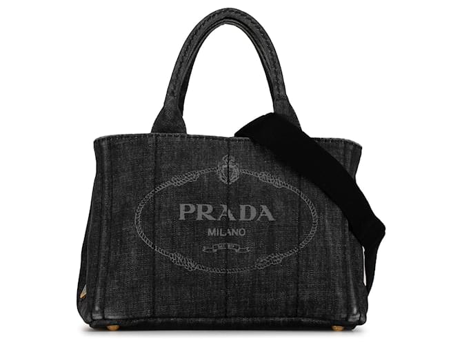 Bolso satchel vaquero gris con logo Canapa de Prada Juan  ref.1392232