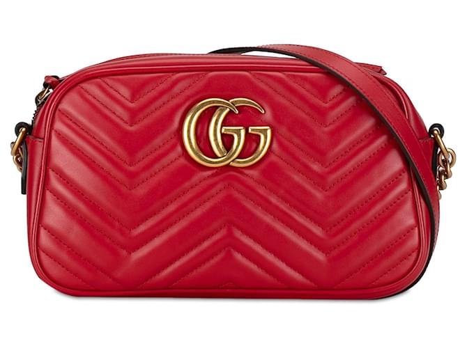 Bolsa Crossbody Gucci Pequena GG Marmont Matelassê Vermelha Vermelho Couro  ref.1392235