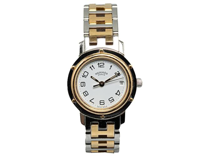 Silberne Hermès-Quarz-Edelstahl-Clipper-Uhr  ref.1392236