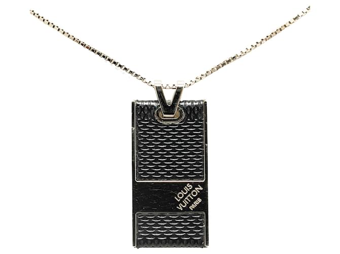 Collana in argento con pendente Damier in grafite Louis Vuitton  ref.1392237