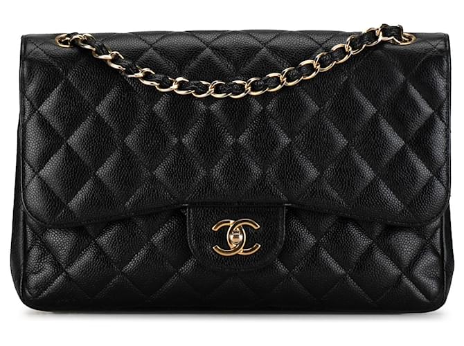 Black Chanel Jumbo Classic Caviar Double Flap Shoulder Bag Leather  ref.1392241
