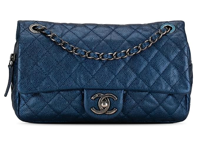 Blue Chanel Medium Quilted Caviar Easy Flap Shoulder Bag Leather  ref.1392244