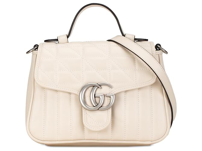 Bolsa Gucci Mini GG Marmont Aria Matelasse Creme com alça superior Cru Couro  ref.1392247