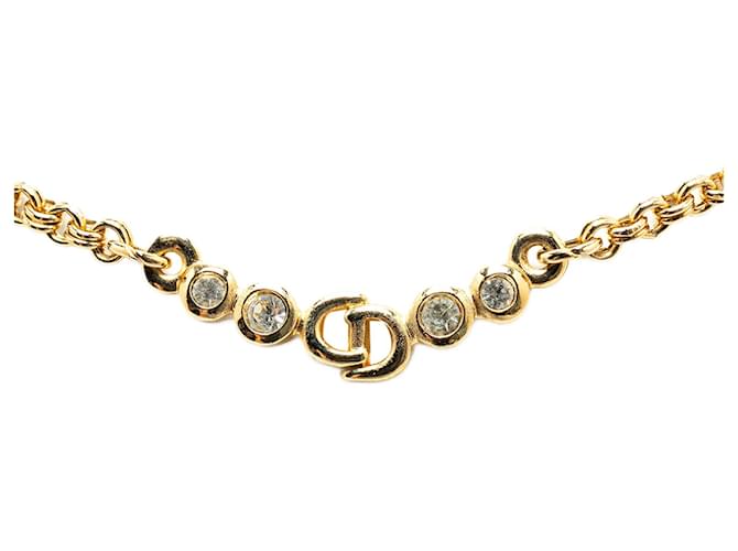 Ciondolo con logo CD placcato oro Dior in oro con collana di strass D'oro  ref.1392260