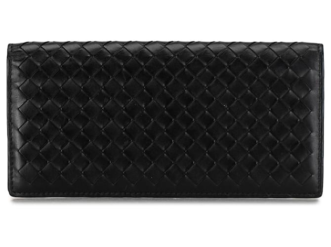 Black Bottega Veneta Intrecciato Bifold Long Wallet Leather  ref.1392269