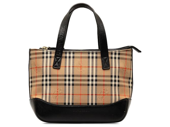 Tan Burberry Haymarket Check Handbag Camel Leather  ref.1392281