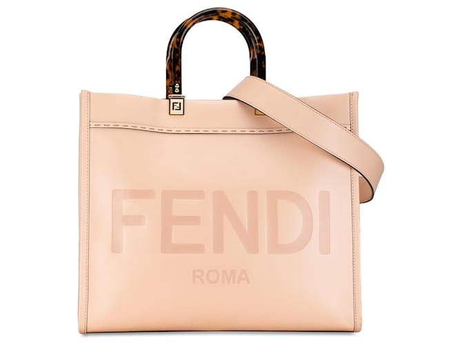 Rosafarbene mittelgroße Sunshine Shopper-Tasche von Fendi Pink Leder  ref.1392295