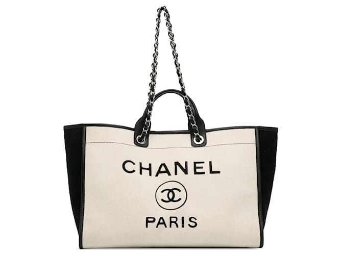 White Chanel Large Wool Felt Deauville Tote Travel Bag  ref.1392305