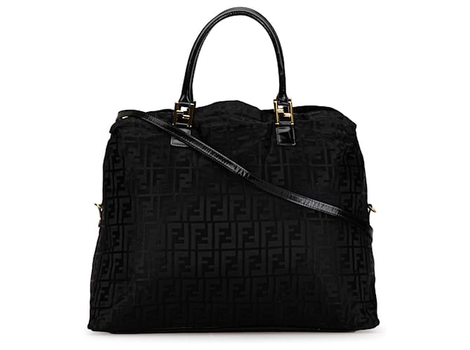 Black Fendi Zucca Nylon Travel Bag Leather  ref.1392328
