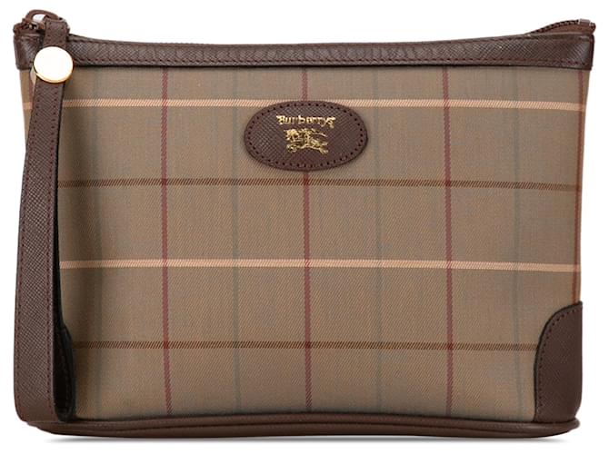 Beige Burberry Vintage Check Clutch Leather  ref.1392336