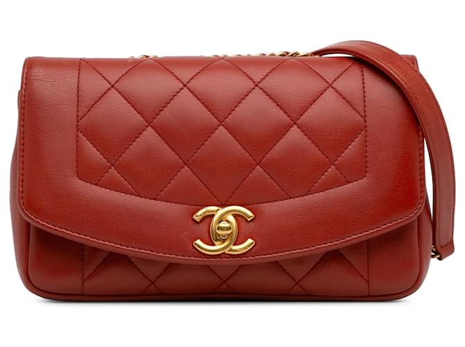 Red Chanel Small Lambskin Diana Flap Crossbody Bag Leather  ref.1392358