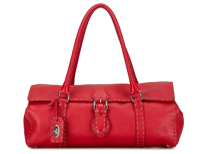 Red Fendi Selleria Leather Linda Shoulder Bag  ref.1392359