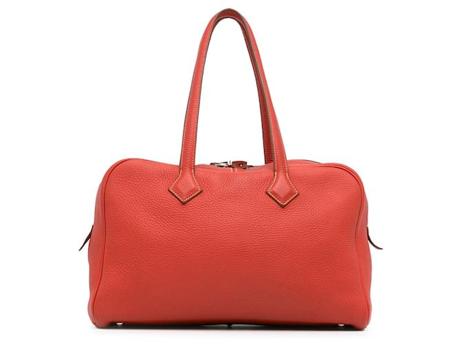 Red Hermès Clemence Victoria II 35 Shoulder Bag Leather  ref.1392383