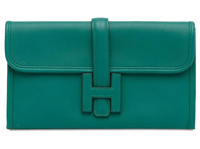 Bolsa Clutch Verde Hermès Swift Jige Duo Couro  ref.1392390