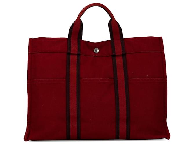 Red Hermès Fourre Tout MM Tote Bag Cloth  ref.1392397
