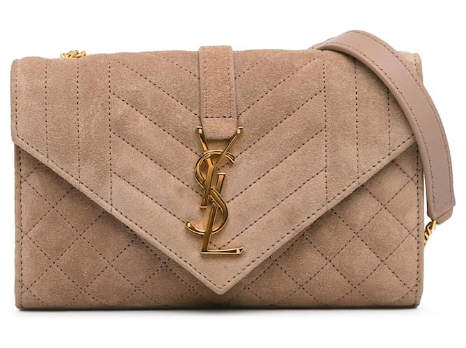 Tan Saint Laurent Small Quilted Suede Envelope Bag Camel Leather  ref.1392399