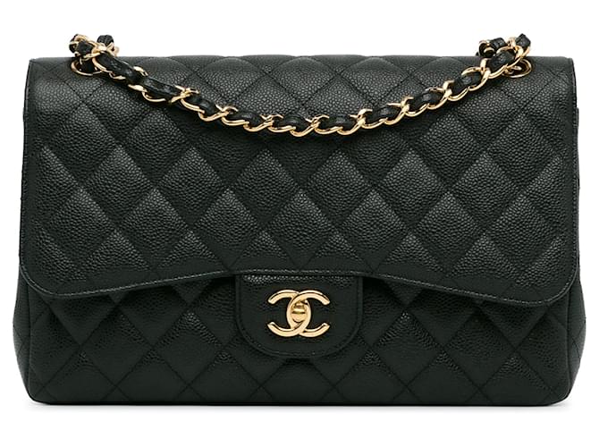 Black Chanel Jumbo Classic Caviar Double Flap Shoulder Bag Leather  ref.1392408