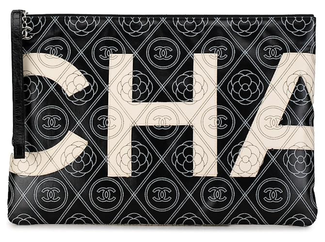 Black Chanel Maxi Camellia Pouch Clutch Bag Cloth  ref.1392410