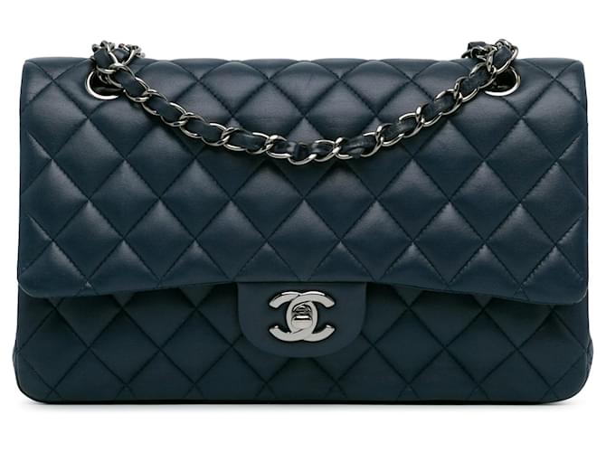 Blue Chanel Medium Classic Lambskin Double Flap Shoulder Bag Leather  ref.1392415