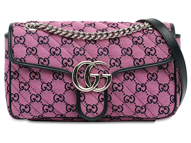 Pink Gucci Small GG Multicolor Canvas Marmont Crossbody Bag Leather  ref.1392429