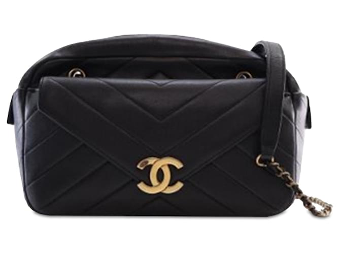Black Chanel Medium Lambskin Coco Envelope Camera Case Crossbody Bag Leather  ref.1392435
