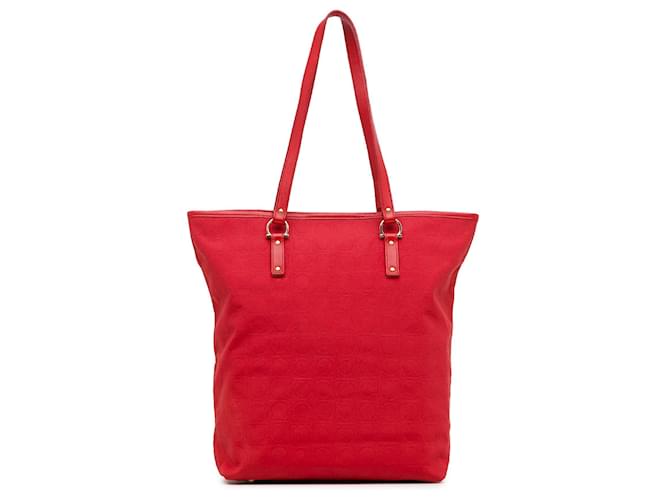 Salvatore Ferragamo Red Ferragamo Gancini Canvas Tote Leather  ref.1392441