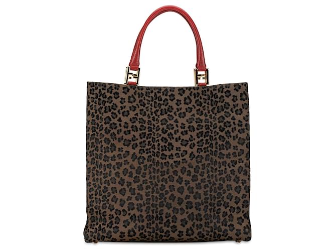Bolsa de lona marrom Fendi com estampa de leopardo Couro  ref.1392450