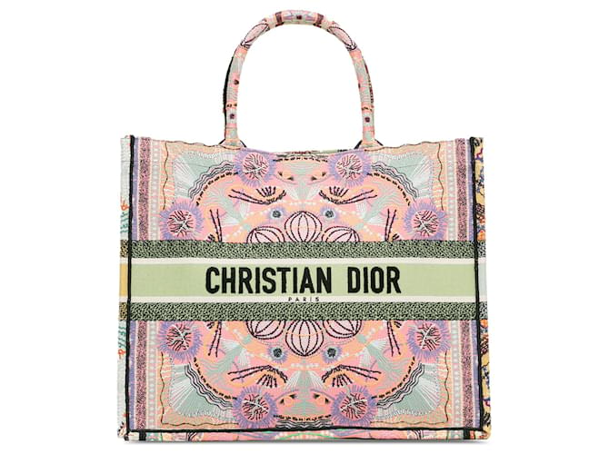 Pink Dior Large Embroidered Canvas Book Tote Cloth  ref.1392458