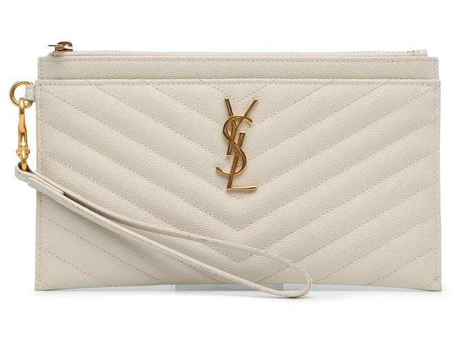 Bolsa branca Saint Laurent grande monograma Chevron Bill Branco Couro  ref.1392464