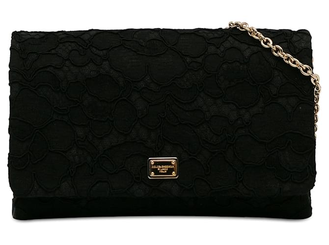 Bandolera negra con cadena de encaje Dolce & Gabbana Negro Lienzo  ref.1392480