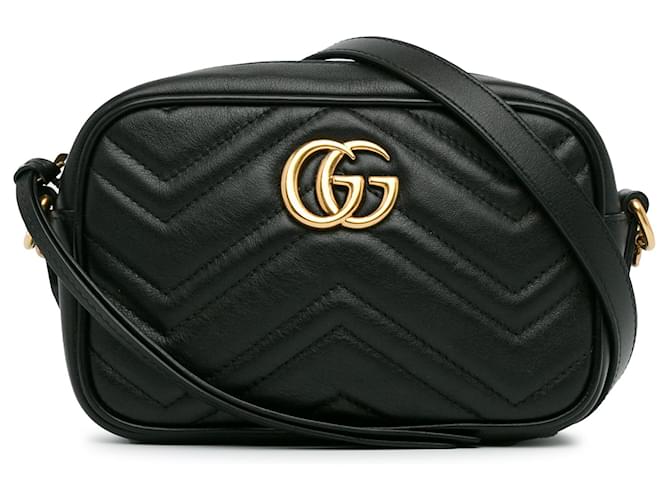 Bolsa Crossbody Gucci Mini GG Marmont Matelassê Preta Preto Couro  ref.1392484