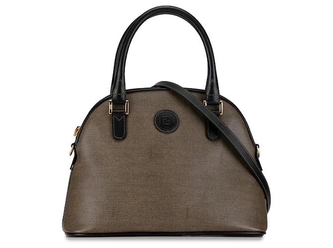 Brown Fendi Coated Canvas Dome Satchel Leather  ref.1392496