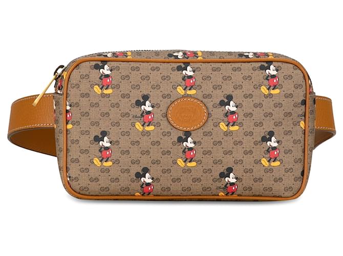 Braune Gucci GG Supreme Mickey Mouse-Gürteltasche Leder  ref.1392500