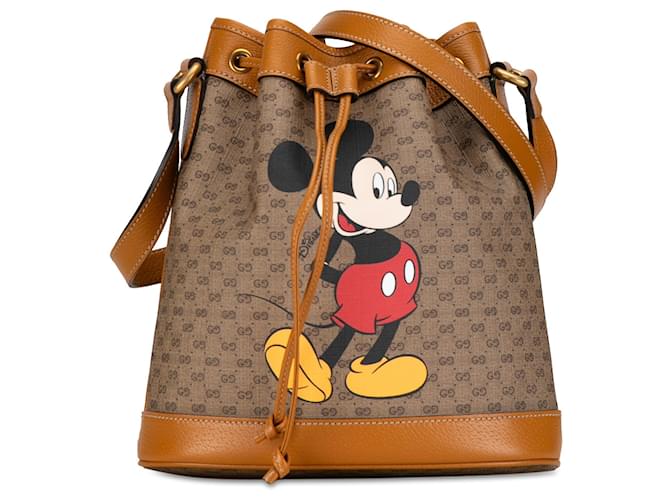 Bolsa balde Gucci Micro GG Supreme Mickey Mouse marrom marrom Couro  ref.1392502