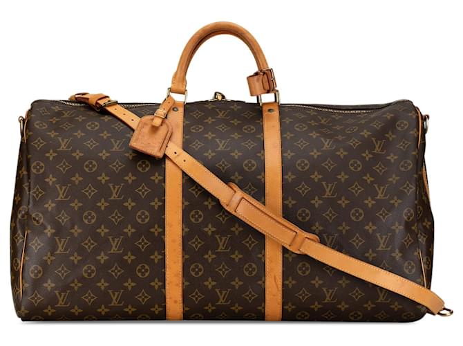 Bolsa de viaje marrón Louis Vuitton Monogram Keepall Bandouliere 60 Castaño Cuero  ref.1392506